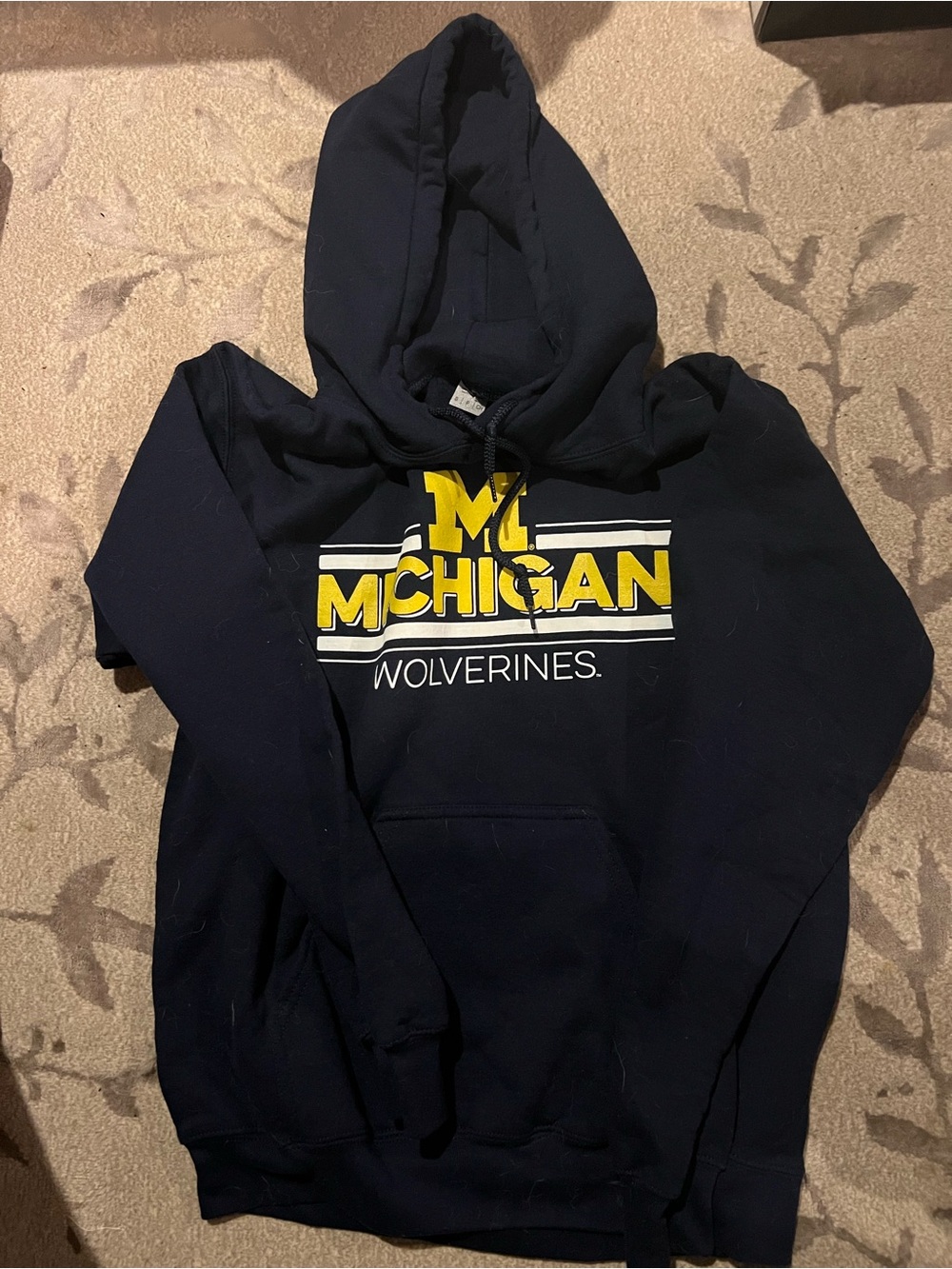 Gildan Navy Hoodie with Yellow Michigan Wolverines Logo